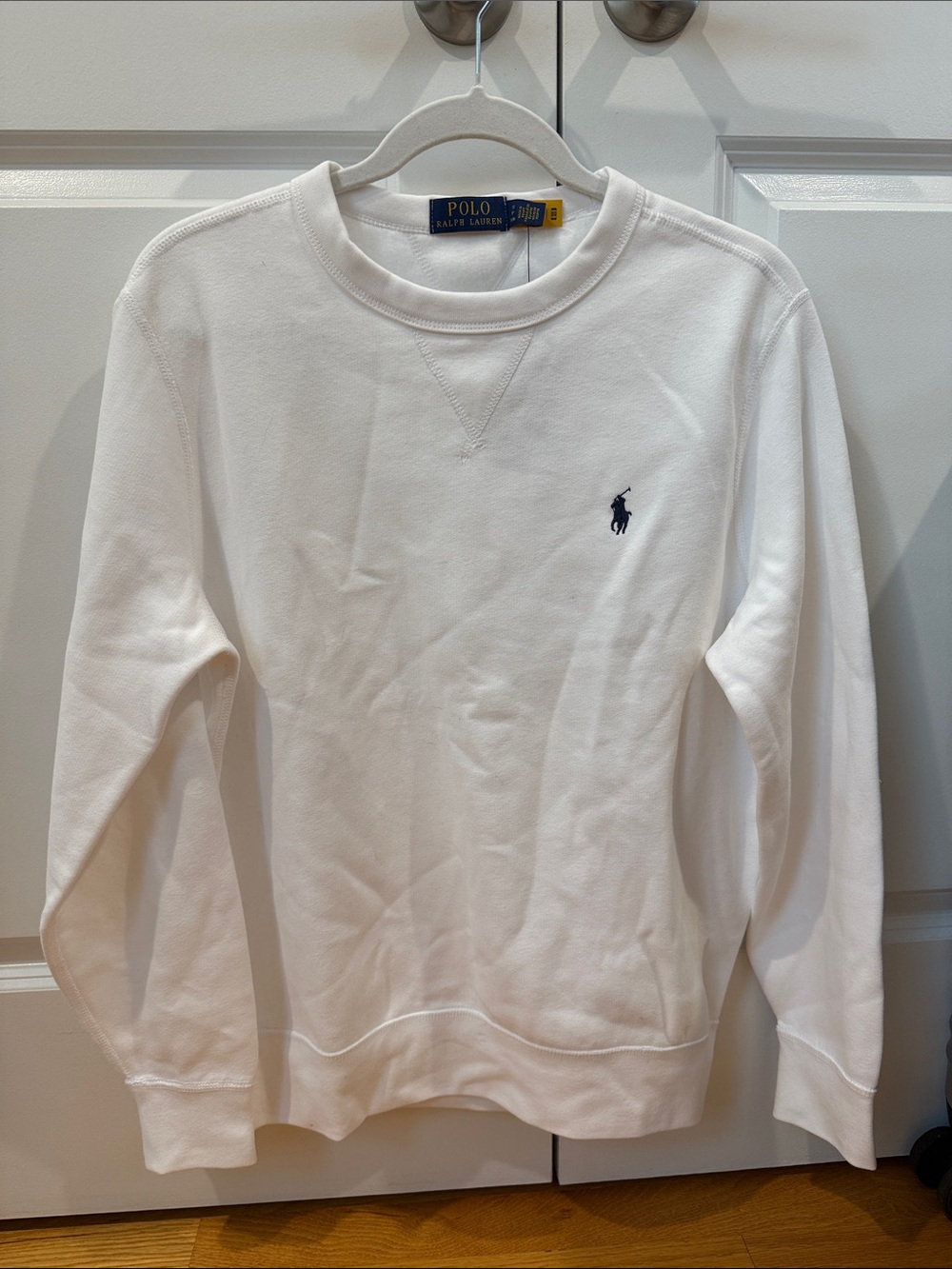 Ralph Lauren White Crewneck Sweatshirt with Navy Polo Pony